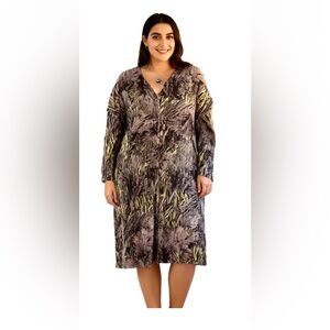 Danish Brand Bitte Kai Rand Full Plissé Print Shirt Dress Tunic, L, XL